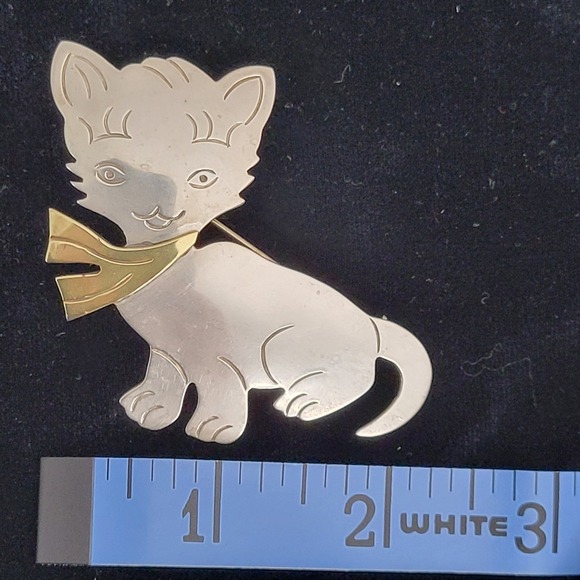 Sterling Silver 925 Cat Kitten Brooch & Pendant Pin Mixed Metal 2.25 Vtg Mexico